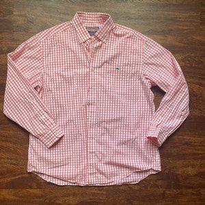 Vineyard Vines Pink and white checked long sleeve button down shirt